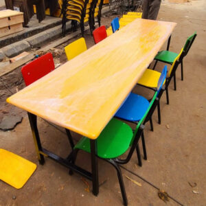 Kindergarten Table with painted top board with 8 Chairs Multicolored